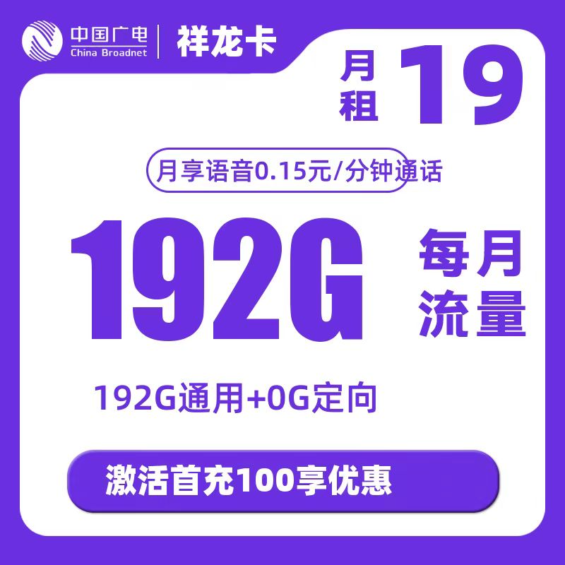 广电祥龙卡19元192G（10年套餐）